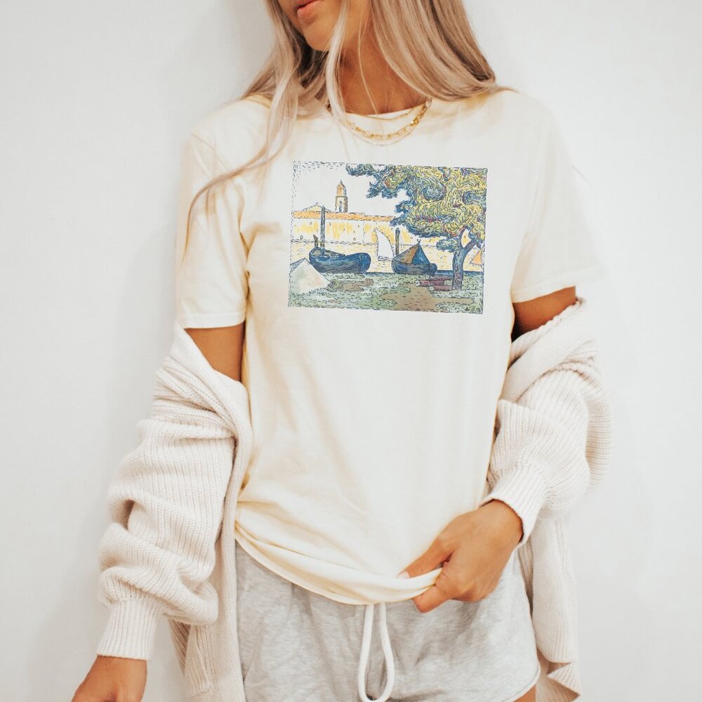 Van Gogh Boats Graphic Tee Artistic Design TShirt Art Lover Top - Picture 3 of 6